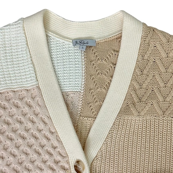 Rails Reese Cream Patchwork Mixed Cable Knit Oversized Cardigan Size L - Picture 5 of 16